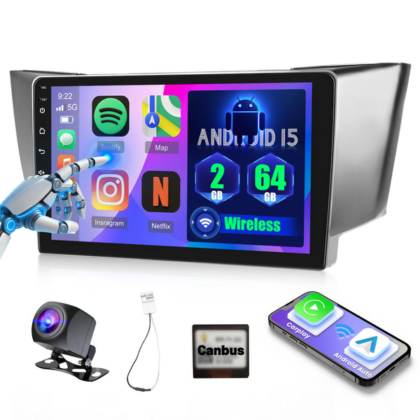 2+64GB Android 15 Car Radio Stereo for Lexus RX300 RX330 RX350 RX400H 2004-2009, Wireless Carplay Android Auto, 9 Inch Touch Screen Bluetooth Car Radio DSP GPS 5G WiFi SWC Backup Camera