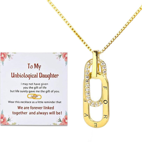 BlingNook For Unbiological Daughter - S925 Circle Necklace, We Are Forever Linked Together Interlocking Step Daughter Necklace Adjustable To My Daughter Jewelry（Gold）
