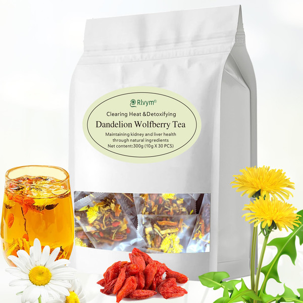 30pcs Dandelion Wolfberry Tea, Goji Berry Chrysanthemum Cassia Seed Tea, Seven Natural Herbal Ingredients, For Kidney & Liver Health(30bags, 300g)