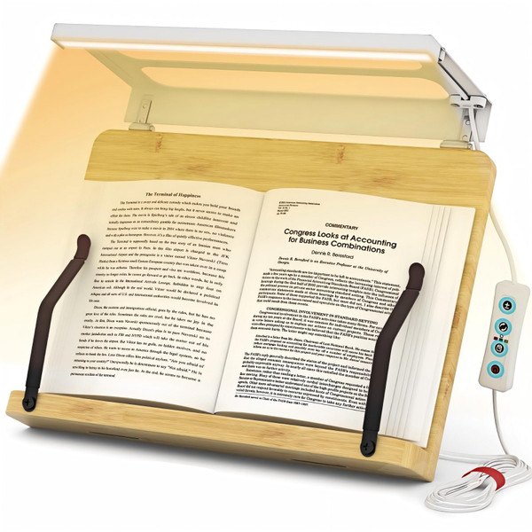 Boyanda Book Stand for Reading – Adjustable & Foldable Book Holder with High CRI 90+ No-Flicker, Eye-Caring LED Light | Anti-Blue Light & Anti-Glare | Hands-Free for Textbooks, Bibles, and Study