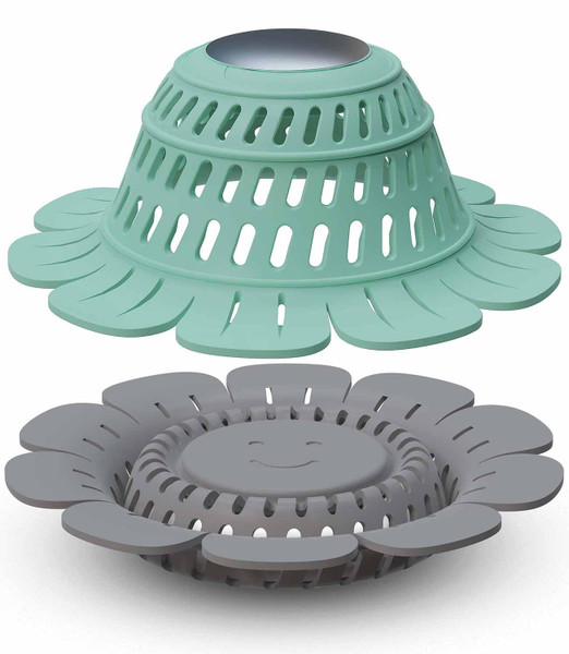 Drain Hair Catcher, 2 Pack Silicone Foldable Drain Protector for Pop-Up & Regular Drains of Shower Bathtub Tub Bathroom Sink (Green, Gray)