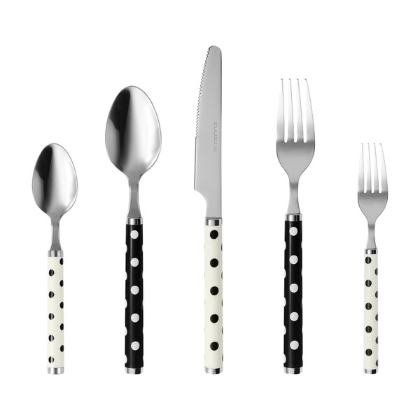 Carote Silverware Set for 4, 20 Pcs Stainless Steel Flatware Set, Mirror Polished Cutlery Utensil Set Including Knife Fork Spoon with Polka Dot Handle, Black and White