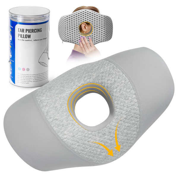 Anzhixiu Ear Piercing Pillow for Side Sleepers with Ear Hole, Designed for CNH, Ear Pain Relief and Pressure Sores, Memory Foam Contoured Design Side Sleeping Pillow, Breathable Cotton Blend-Gray