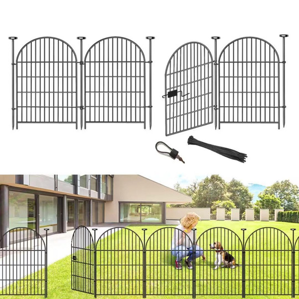 Adavin Tall Garden Fence Animal Barrier, 32 in(H) X 8.8 Ft(L) 4 Panels Dog Fences Outdoor for Yard, Black Heavy Duty Metal Temporary Fence, No Dig Garden Fencing for Yard Flower Bed Lawn Patio
