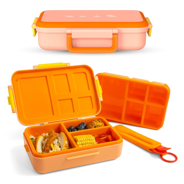 ovve® Ultimate Kids Bento Box & Cutlery Set - Leakproof Lunch Box for Kids with Interchangeable Inserts, BPA-Free, Dishwasher & Microwave Safe - Lunch Containers for School & Preschool (Orange)
