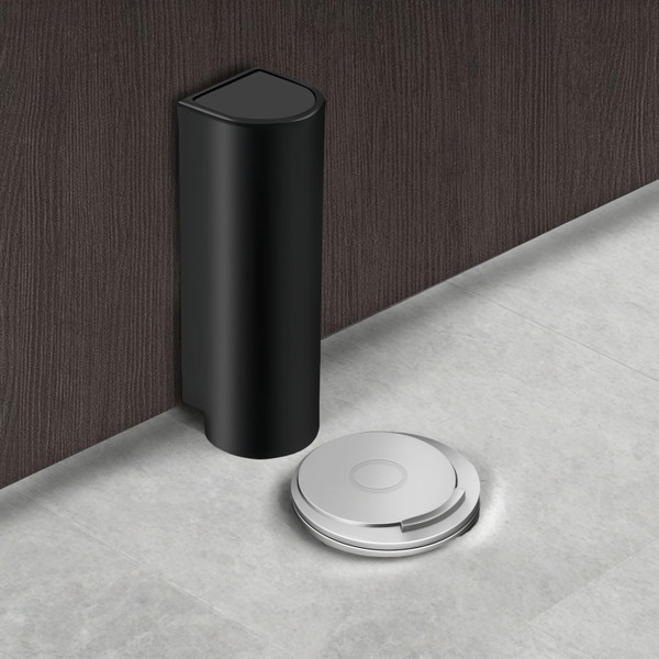 HOMOTEK Magnetic Silent Plastic Floor Door Stopper, Adjustable Door Stop Windproof Floor-Mounted Invisible Door Catch Holder with Adhesive for Bottom of Door Within 1-1/4 Inch High Door Gaps (Black)