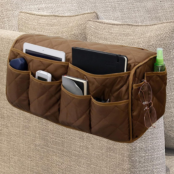 QKBZJUE Armchair Caddy,Non Slip Recliner Organizer,Waterproof Sofa Armrest Organizer, Remote Control Holder for Recliner.Chair Arm Organizer with 14 Pockets for TV Remote, Phone, Magazine