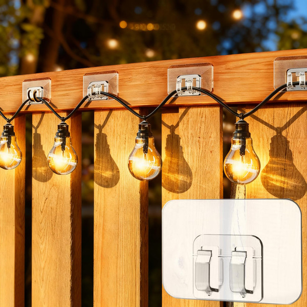 Lekatod 100Pcs Plastic Hooks for Outdoor String Lights Command Cable Clips Hooks Damage-Free Wall Clips for Hanging Light Strings and Cables Ideal for Christmas Decorations and Cable Accents