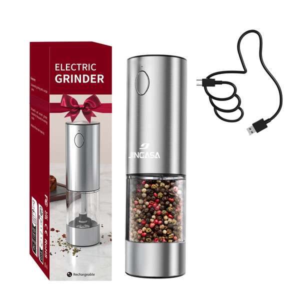 [Upgraded Larger Capacity] Electric Salt and Pepper Grinder Set with USB Charging Base, 95ml Large Capacity, Adjustable Coarseness,Stainless Steel Automatic Pepper Mill with One-Hand Operation, 1 Pack