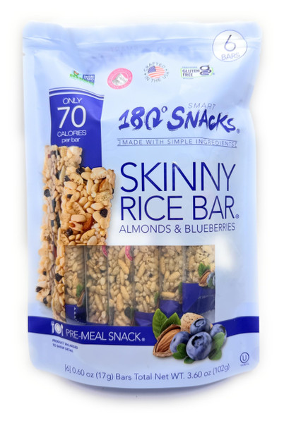 180 Snacks, Skinny Rice Bars, Almond & Blueberries, 6 Bars
