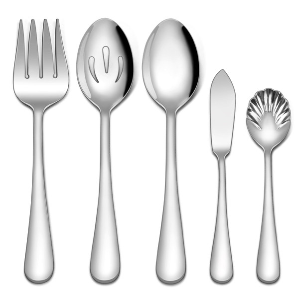 EUIRIO 5 PCS Serving Utensils Set, Large Stainless Steel Spoons Forks, Sugar Spoon and Butter Knife, Great for Hostess Buffet Catering Banquet Party, Mirror Polished, Dishwasher Safe, Silver