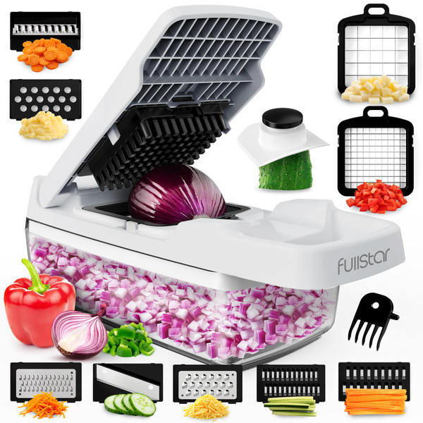 Fullstar Vegetable Chopper & Mandoline Slicer for Kitchen - Food Chopper with Container, Cheese Grater, Home Essentials & Kitchen Gadgets (Lite - 9 in 1)