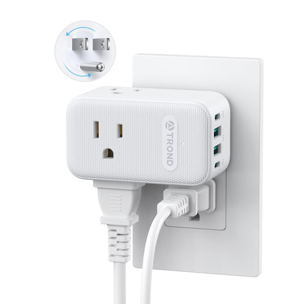 TROND Outlet Extender with 360 Rotating Plug, 3 AC Outlet Splitter with 2 PD 20W USB C Charger, USB Wall Plug Adapter, A Small Charging Station for Kitchen Bathroom Cruise Ship Travel Essentials