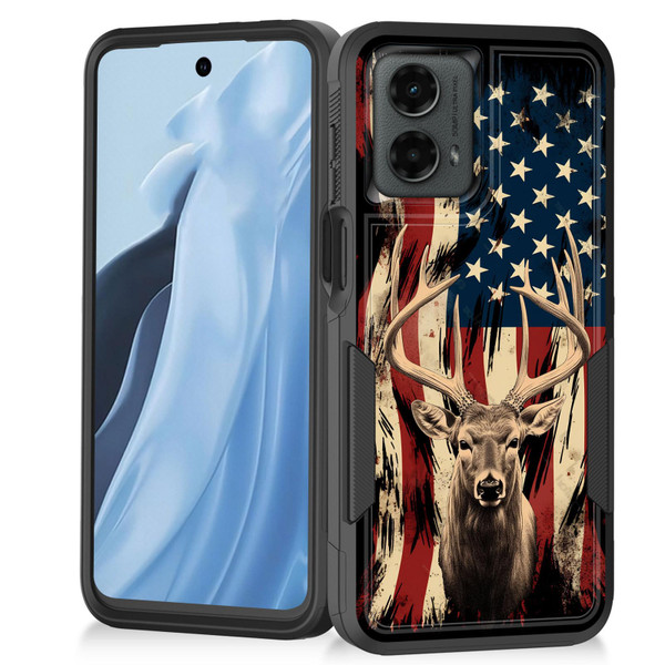 Vobber for Moto G Power 5G 2024 Case,Heavy Duty Dual Layer Hybrid Hard PC Soft Rubber Shockproof Protective Rugged Bumper Case for Motorola Moto G Power 5G 2024 6.7 inch,American Flag Deer