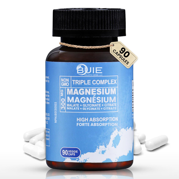 Triple Complex Magnesium 300mg | High Absorption Magnesium Glycinate, Citrate & Malate Supplement | Supports Muscle Function, Metabolism & Heart Health | Vegan, Non-GMO | 90 Capsules (Pack of 1)