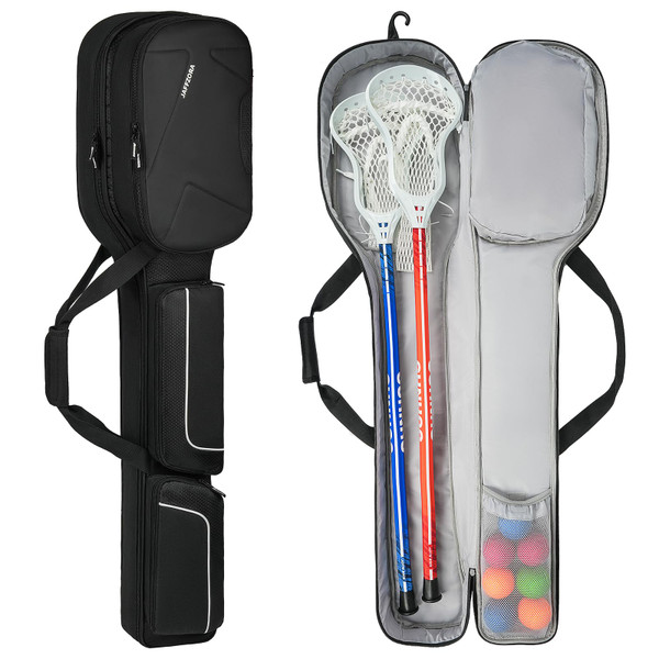 Jaffzora Lacrosse Stick Bag (Up to 46in Long), Lacrosse Carrying Case for Men Women, Lacrosse Equipment Bag with Shoe Compartment Up to US Men Size 16,Black