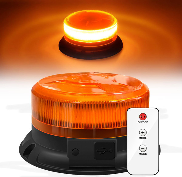 AnTom Remote Control Wireless Strobe Lights, Waterproof Rechargeable LED Battery Powered Beacon Light with Strong Magnetic Base, Vehicle Emergency Flashing Warning, Amber