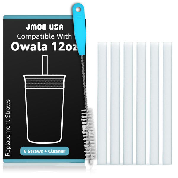 Jmoe USA Straws for Owala Kids 12oz Tumbler | 6-Pack | Clear Replacement Reusable Plastic Straws Designed for Owala 12 oz Kid Cup | Includes Premium Cleaning Brush | Food Grade & BPA Free