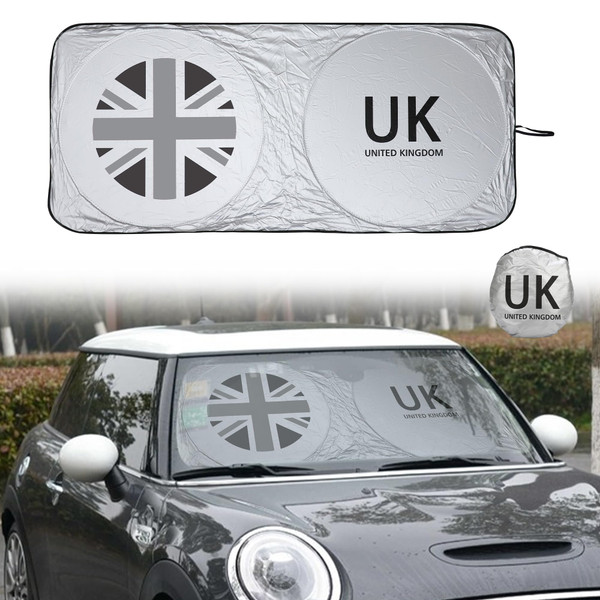 TOMALL Windshield Sunshade Cover Compatible with Mini Cooper R56/F56/R60/F54/R55/F55 Clubman Countryman Anti-UV Sun Protector Foldable Shade Cover Union Jack for Car Accessories (Grey)