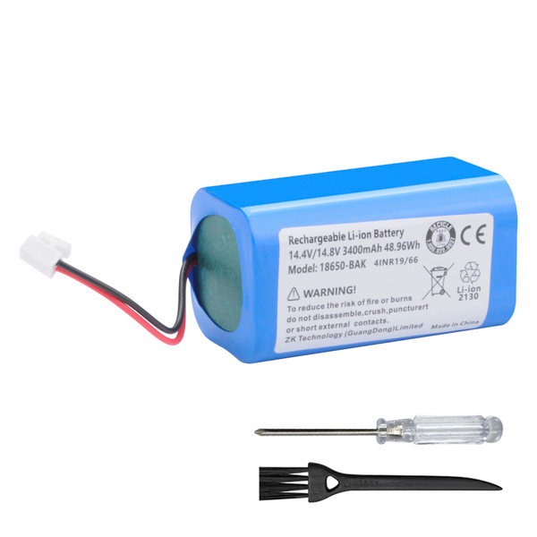 CQCEO RVBAT850 Battery for Shark Ion Robot R75, R85, S87, RV761, RV850C, RV1000S, RV1100VL, RV101AE, UR1000SR, RV700_N, RV720_N Vacuum Cleaners 14.4V 3400mAh (2-Prong Connector)