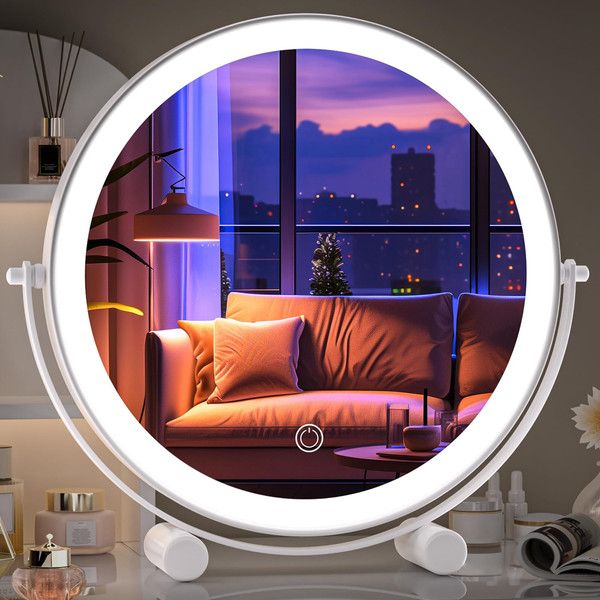 Hasipu 10-inch Lighted Makeup Mirror with 7X Magnification, White Frame Rechargeable 3000 mAh Vanity Mirror with Lights, Desk Mirror with Dimmable Brightness, 3 Lighting Modes