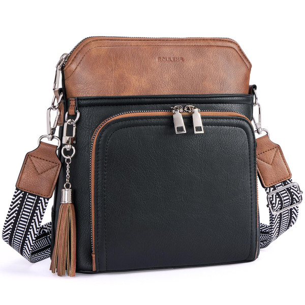 Roulens Crossbody Purse for Women Vegan Leather Medium Crossbody Wallet Bag for Travel Women Shoulder Handbags with Tassel