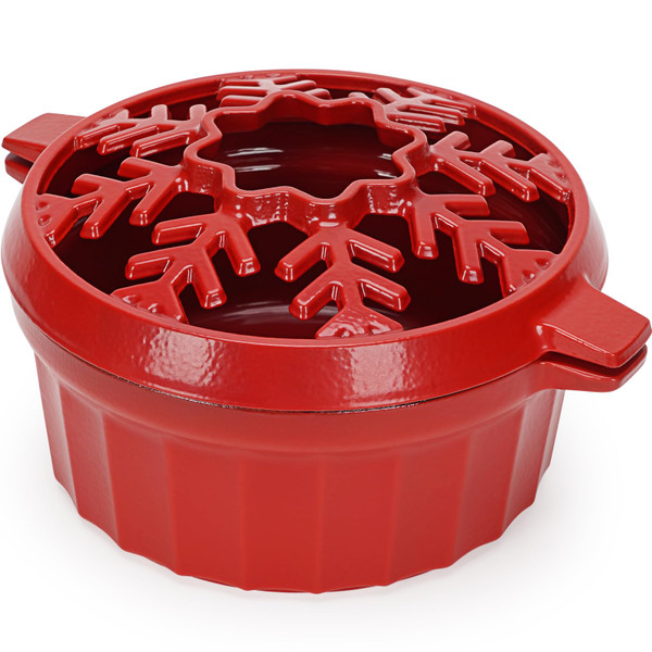 WILLOW WEAVE Cast Iron Wood Stove Steamer 2.5 Quart with Large Opening Top - Flake Bright Red