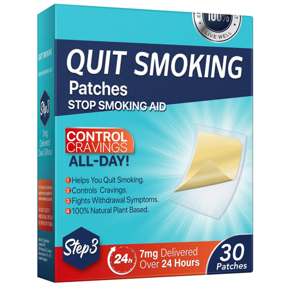 Quit Smoking Patches Step 3, 7mg Stop Smoking Aid, Transdermal System Patch, 30 Count, Quit Smoking Stickers Easy to Help Control Smoking Cravings That Work