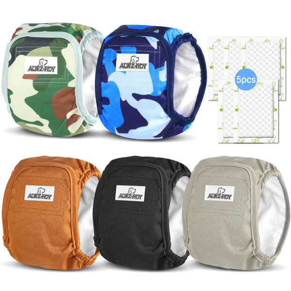 Belly Bands for Male Dogs 5 Pack Washable Dog Diapers Reusable Male Dog Pee Wraps with 5pcs Dog Diaper Liners for Doggie in Incontinence or Excitable Urination and Training, S