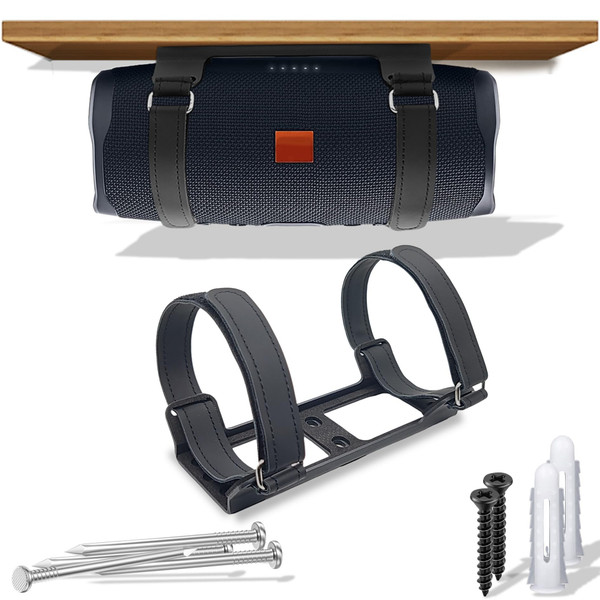 Metal Wall Mount Compatible for jbl Charge 6/Charge 5,4,3/Flip 7/Flip 6,5,4,Secure Shelf Holder with Adjustable Leather Straps, Speaker Wall Bracket for Ceiling (Black)