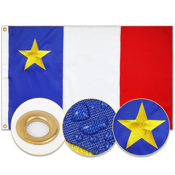 YUGGOTH Acadian Flag 3x5 Outdoor Double Sided, Heavy Duty, Embroidered, Brass Grommets, Nylon, Blue, White, Red