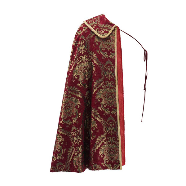 Tudor Cape Men Medieval Renaissance Costumes Noble Tudor King Costume Cloak Ren Faire Half Shoulder Cape (Red, One Size)