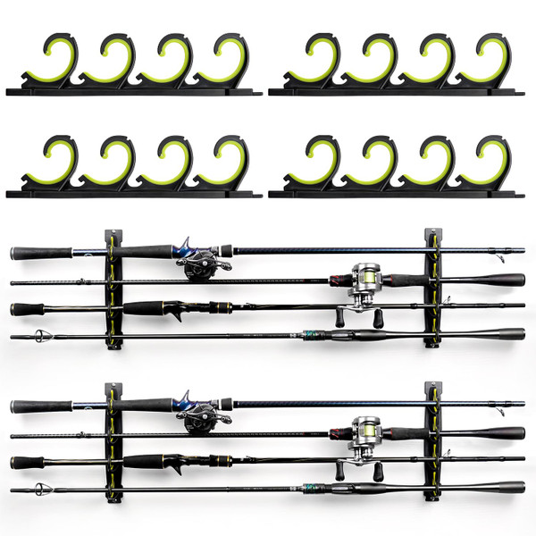 VEYWANE Fishing Rod Rack for Garage/Vehicle, Horizontal or Ceiling Wall Mounted Rubber Coated Fishing Pole Holders for 8/16 Rods or Combos