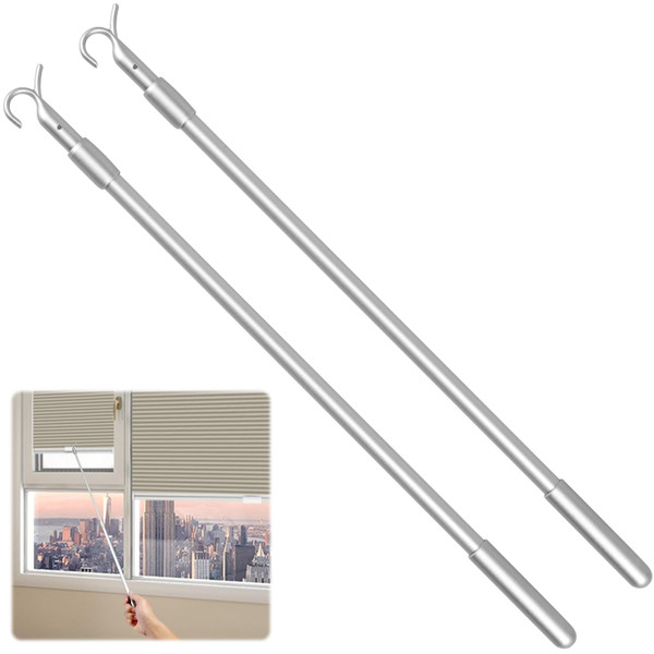 Easy Pull Telescopic Draw Blind Tilt Wand, 13-24in Length Adjustable Blinds Rod, Down & Up Clothes Hanger Hook Pole for Window Shades
