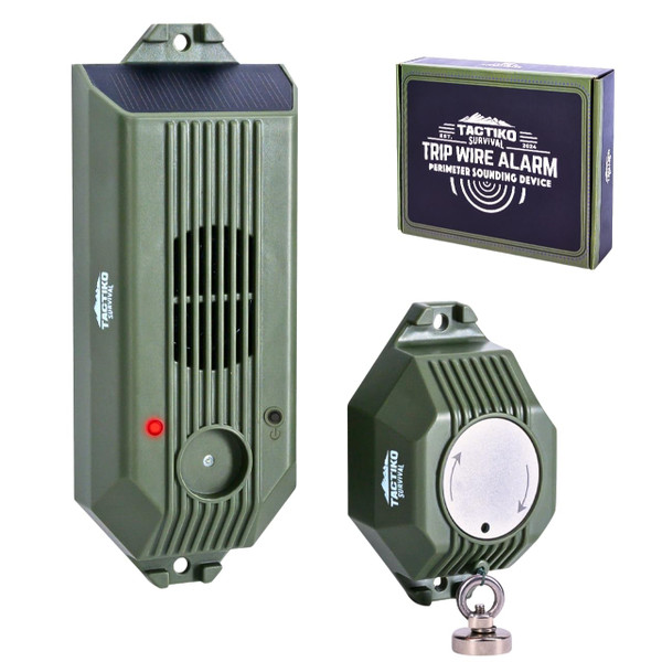 Tactiko Wire Trip Perimeter Alarm 2.0, 129 dB Rechargeable Perimeter – 80ft Kevlar Tripwire, Solar/USB, Weatherproof, Bear Deterrent for Camping, Property, Home Security (1 Pack)