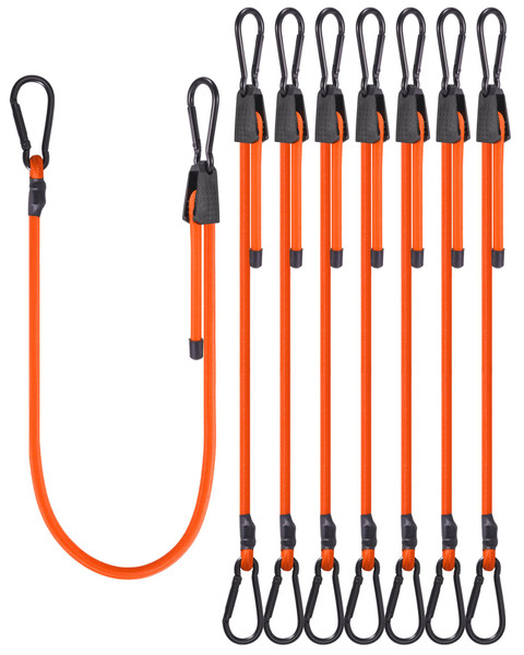 8 Pcs 24 Inch Adjustable Carabiner Bungee Cords with Hooks, Easy to Adjust from 7" to 24", Orange Bungee Straps with UV-Resistance & Superior Elasticity for Cargo, Bike, Luggage, Carts, Truck, etc