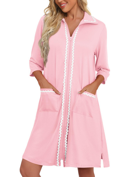 Ekouaer Women Zipper Robe Lightweight House Coat Zipper Front Short Bathrobes Soft Nightgown with Pockets