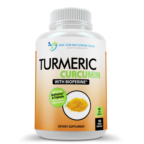 Turmeric Curcumin Supplement - 2250mg/d - Veggie Caps - 95% Curcuminoids with Black Pepper Extract (Bioperine) - 750mg Capsules - 100% Organic - Most Powerful Turmeric (180 Count)