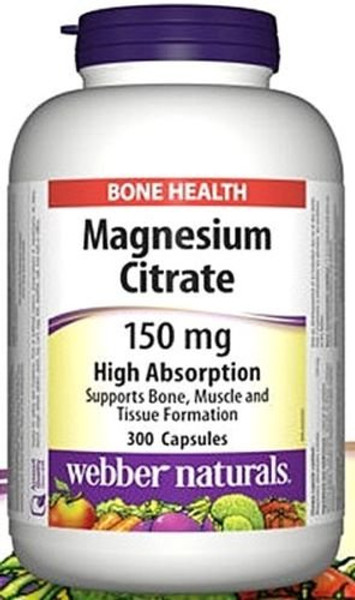 Webber Naturals Magnesium Citrates High Absorption 150 mg 300 Capsules