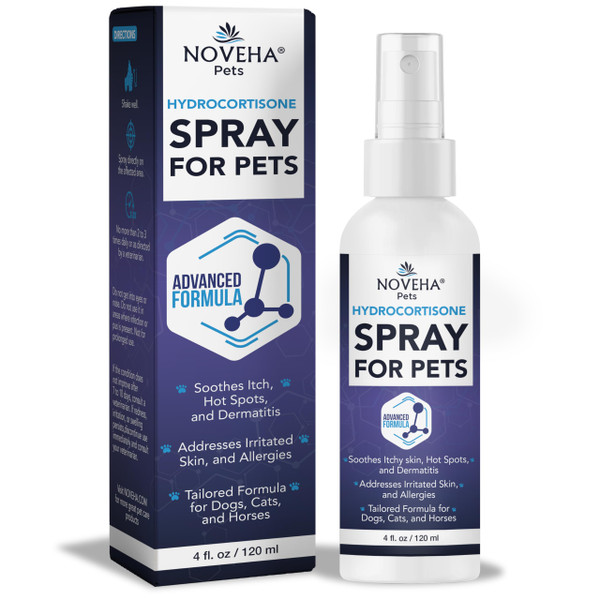 NOVEHA 1% Hydrocortisone Spray for Dogs, Cats, Horses – Hot Spot Treatment & Itch Relief for Pets – Advanced Formula Soothes Itch, Hot Spots, Dermatitis, Irritated Dry Itchy Skin & Allergies – 120mL NOVEHA 1% Hydrocortisone Spray for Dogs, Cats, Horses – Hot Spot Treatment & Itch Relief for Pets – Advanced Formula Soothes Itch, Hot Spots, Dermatitis, Irritated Dry Itchy Skin & Allergies – 120mL
