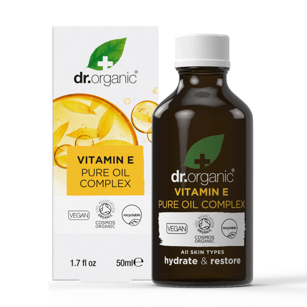 Dr. Organic Vitamin E Pure Oil Complex | Nourishes and Protects Skin, Enhances Elasticity, Natural, Certified Organic, Paraben & SLS-Free, 50 mL / 1.7 fl oz