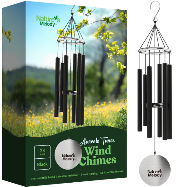 Nature’s Melody Aureole Tunes Wind Chimes – Outdoor Windchime with 6 Tubes Tuned to B Pentatonic Scale, 100% Rustproof Aluminum, Powder Finish & S Hook Hanger for Sympathy, Memorial Gift or Zen Garden