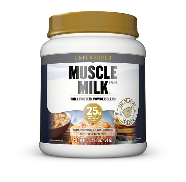Muscle Milk 100% Whey Protein Powder - Unflavored - 1 Pound, 12 Servings - Contains 25g Protein and 6g Fiber - No Added Sweeteners, Flavors, or Colors - NSF Certified for Sport - Packaging May Vary