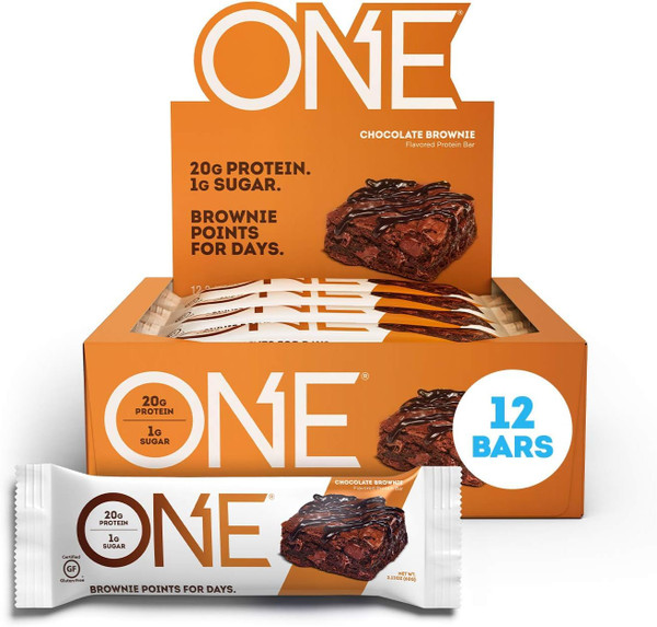 ONE Protein Bars, Chocolate Brownie, Gluten Free Protein Bar with 20g Protein and only 1g Sugar, Snacking for High Protein Diets, 2.12 Ounce (12 Count)