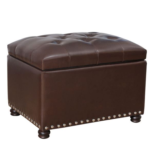 Decent Home 24'' Leather Storage Ottoman Rectangular Foot Rest Stool with Nailhead Trim for Bedroom Living Room(Dark Brown)