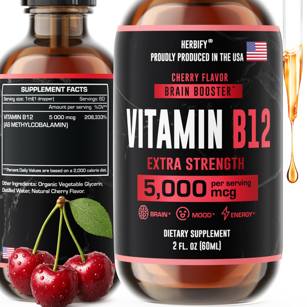 HERBIFY Vitamin B12 Methylated Multivitamin Energy Supplements for Women & Men - Liquid B12 Vitamins 5000 Mcg Methylcobalamin - Energy Support and Immune Health Liquid Vitamin 2 Oz HERBIFY Vitamin B12 Methylated Multivitamin Energy Supplements for Women & Men - Liquid B12 Vitamins 5000 Mcg Methylcobalamin - Energy Support and Immune Health Liquid Vitamin 2 Oz