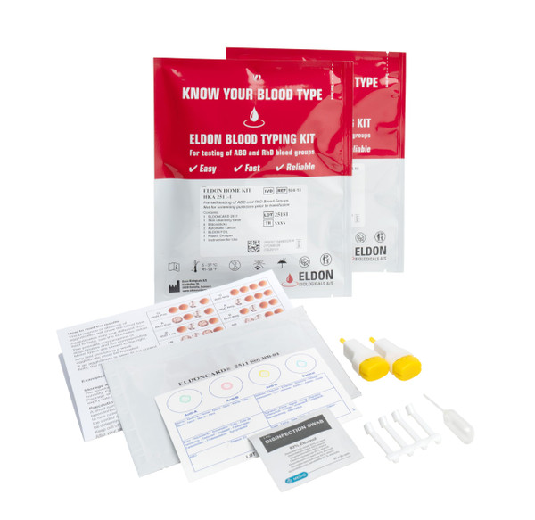 Eldoncard Blood Typing Kit, 2 Test Pack, Know Your Blood Type, Accurate Instant Home Testing, Determine A, O, B, Rhs-D Negative & Positive Groups