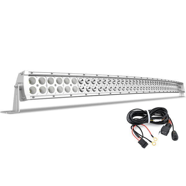 YITAMOTOR LED Light Bar 288W White 50 inches Curved Light Bar Off Road Light Spot Flood Combo Led Work Light with Wiring Harness Compatible for Pickup, Jeep, Ford, Truck, SUV, ATV, UTV, 4X4