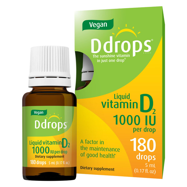 Ddrops Vegan 1000 IU 180 Drops - Daily Vitamin D Liquid - Supports Bone Health & Immune System. No Large Capsules, No Preservatives, Non-GMO, Allergy-Friendly