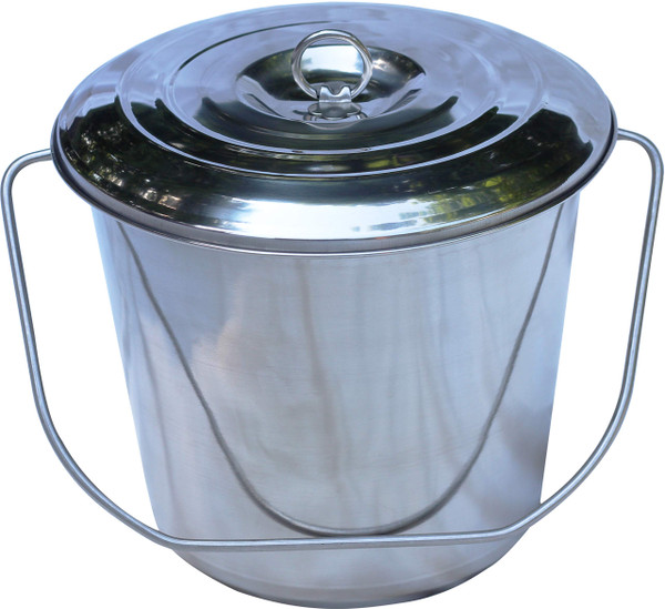 Stainless Steel Milk Pail Bucket, with Handle, and Open Lip Edge, and Optional lid. Also Good for Compost (14 Qt Pail with Lid)